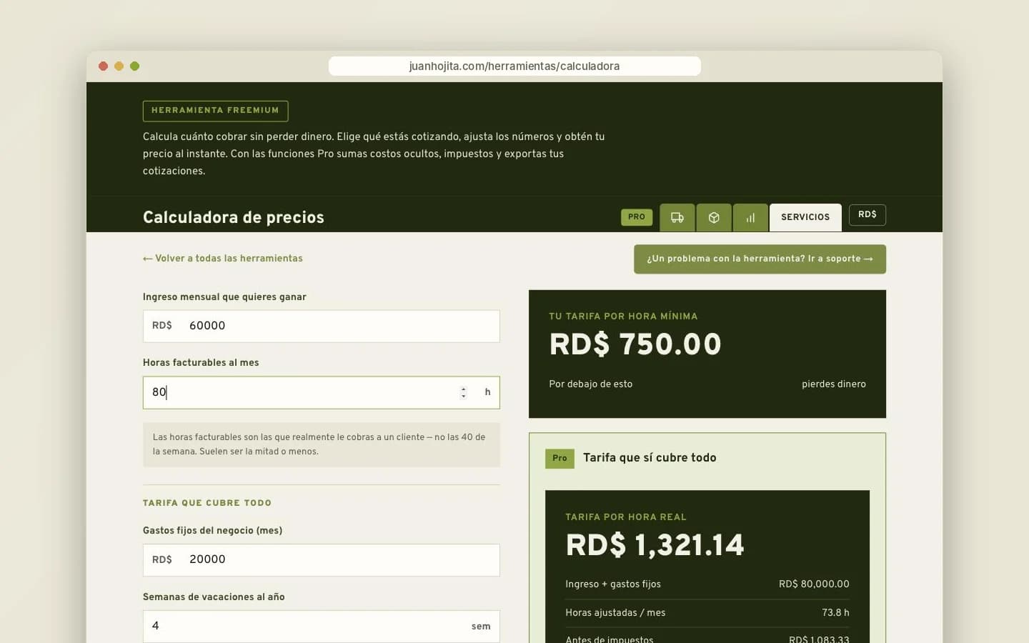 Servicios: tu tarifa por hora mínima y real